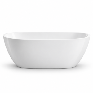 minimalist white freestanding bathtub