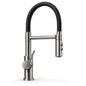 modern brushed steel pull down faucet