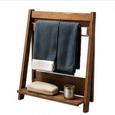 wooden towel rack with shelf